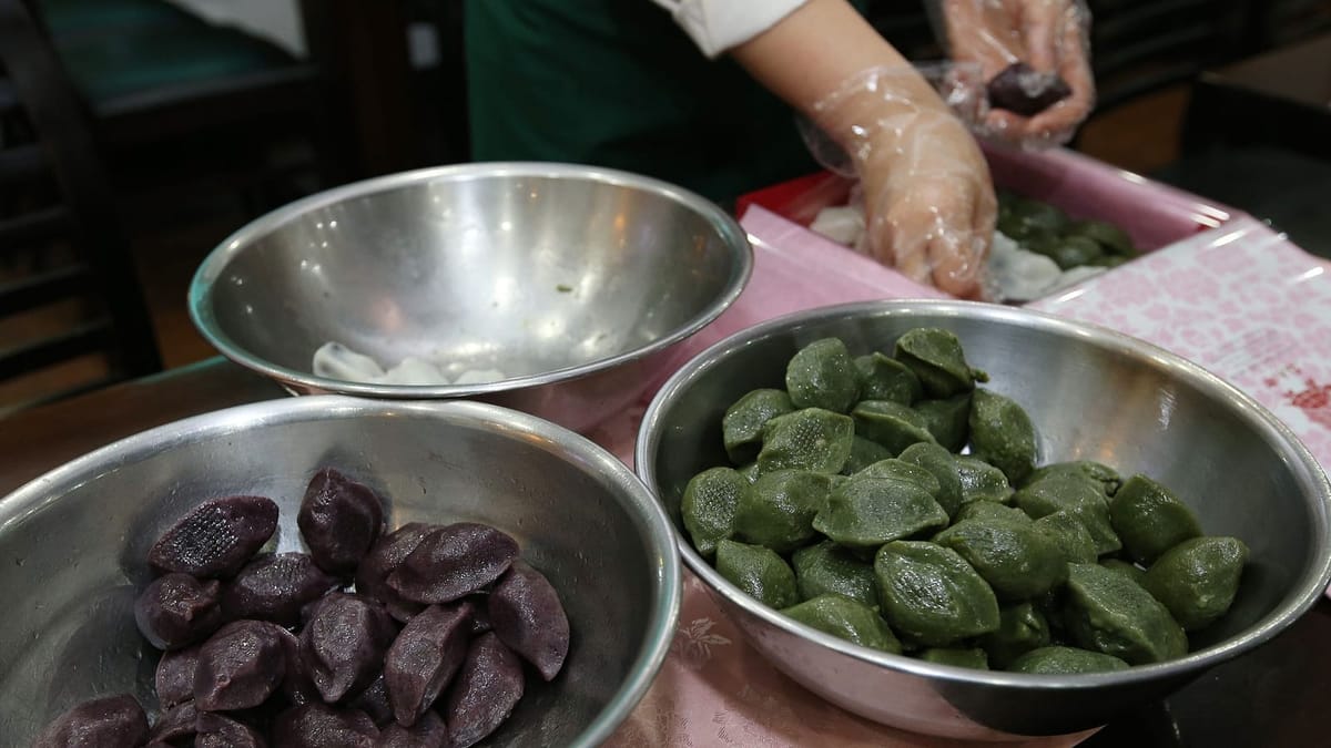 Colorful songpyeon rice cakes prepared for the Korean Chuseok holiday