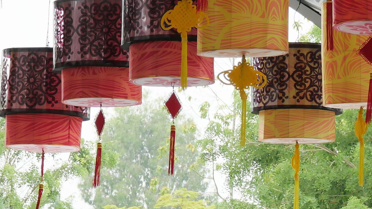 Glowing paper lanterns hung for the Mid-Autumn Festival